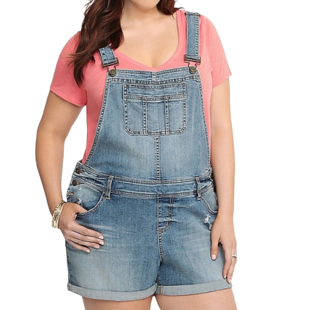 Torrid blue denim stretch shortalls size 18